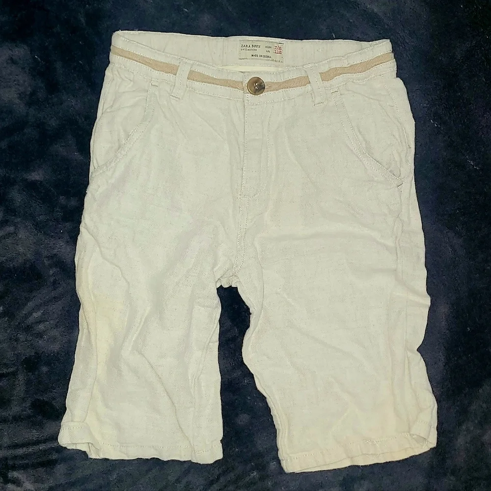 Zara Shorts Linen Cotton, Beige, Boys' Size 7/8, Adjustable Waist